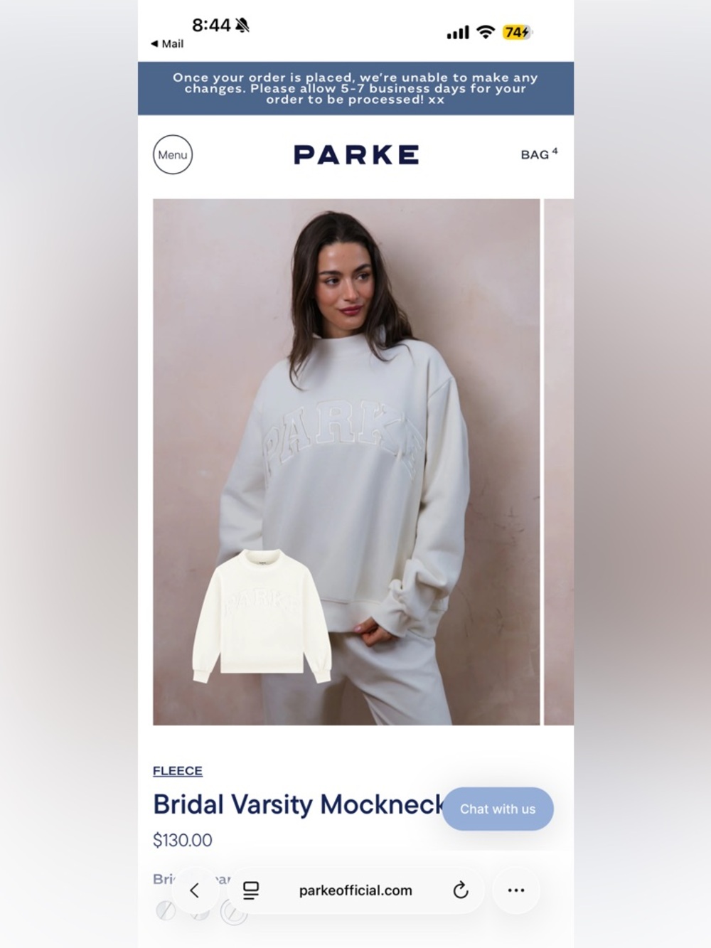 PARKE Bridal Varsity Mockneck - Pearl + White
